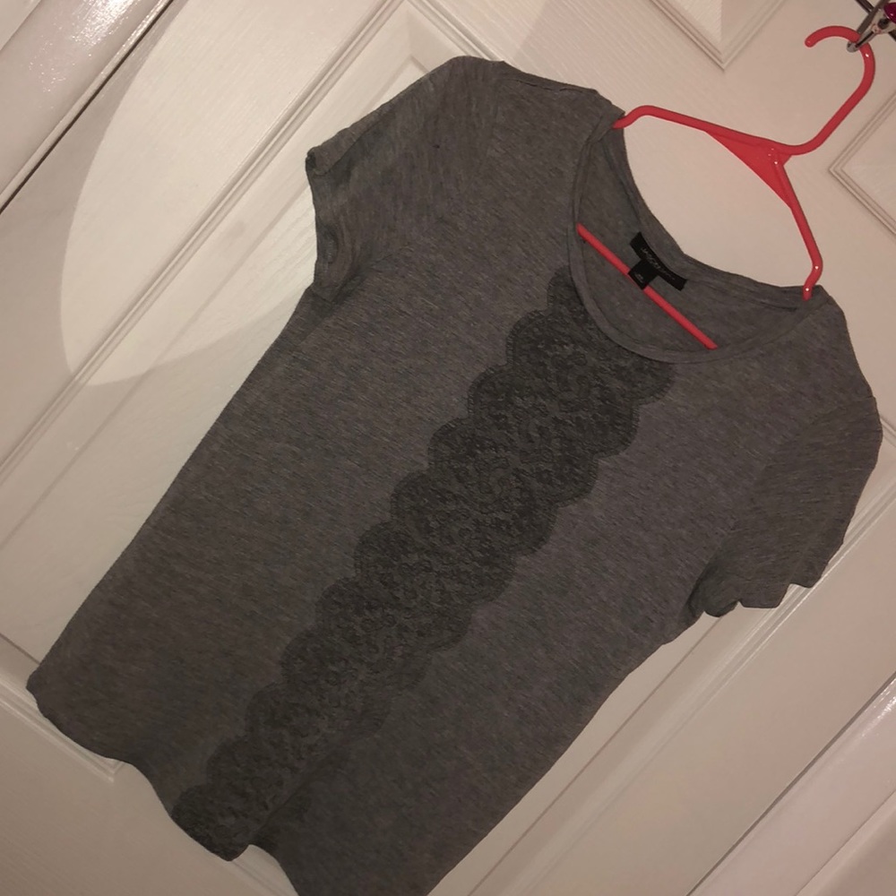 Grey printed lace t shirt